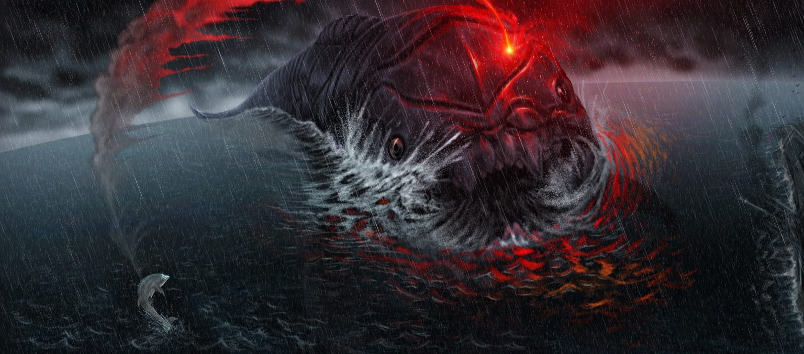 The osteos rears in the rain as a signal flare burns against its armoured skull and Teysis leaps clear of the swell